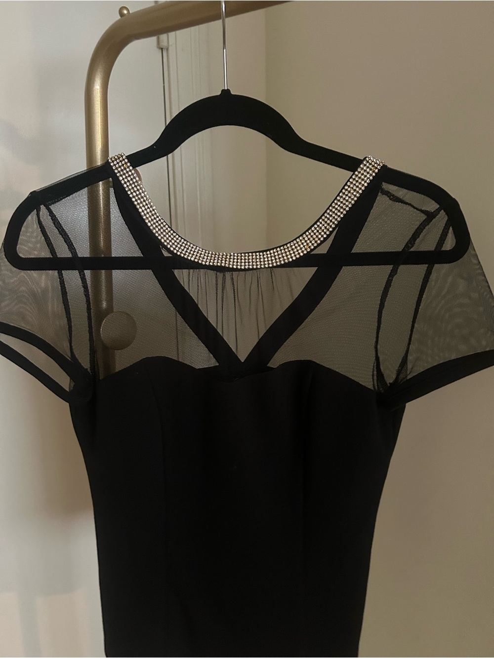 Windsor Black Rhinestone Mesh Top Sheer Sleeve Party Going Out Top